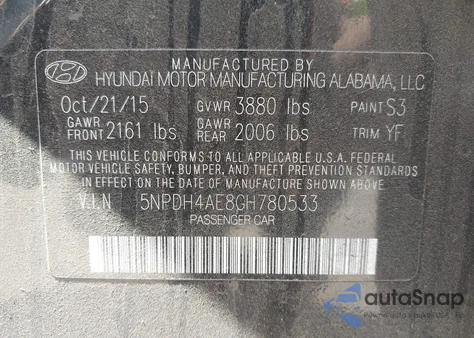 2016 Hyundai Elantra Se from USA, damaged, VIN 5NPDH4AE8GH780533